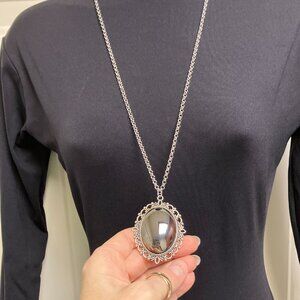 Hematite Vintage Pendant Necklace Stainless Steel 29 in Rolo Chain Vintage